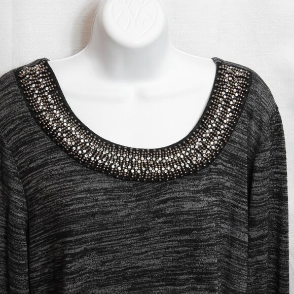 Women's Plus Size Knit Top Black Gray Beaded Neck La Vanya Sz 2X Sweater Soft - Picture 3 of 9